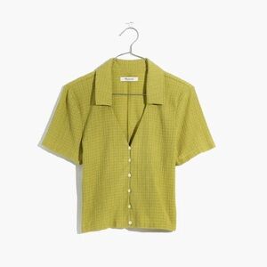 *NWT* Madewell Green Crinkled Y-Neck Short Sleeve Button-Up Shirt